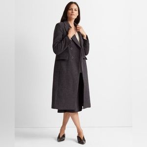 Club Monaco Women’s Jemma Plaid Wool Classic Pea Long Coat SMALL